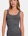 Zenana Ribbed Scoop Neck Tank-.Black