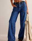 Washed Wide Leg Jeans with Pockets