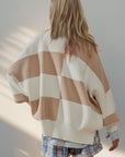 Double Take Slit Color Block Mock Neck Batwing Sleeve Sweater