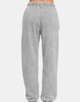 Zenana Full Size Acid Wash Fleece Drawstring Sweatpants with Pockets-Gray