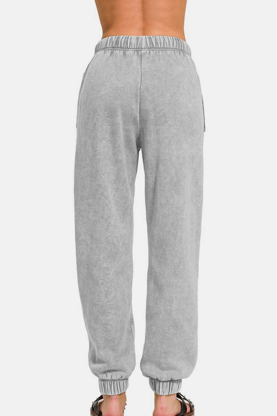 Zenana Full Size Acid Wash Fleece Drawstring Sweatpants with Pockets-Gray