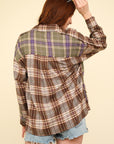 VERY J Contrast Plaid Raw Detail Shirt