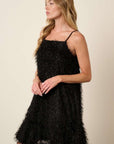 Mittoshop Feather Ruffle Hem Mini Cami Dress-Black