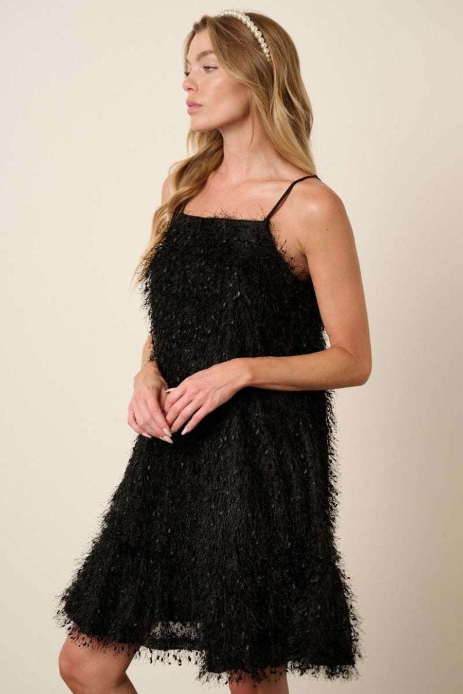 Mittoshop Feather Ruffle Hem Mini Cami Dress-Black