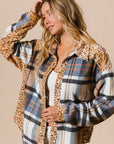 BiBi Curved Hem Sequin Plaid Button Up Shacket