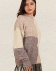 VERY J Color Block Mock Neck Drop Shoulder Sweater-Cream