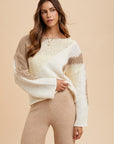 Annie Wear Color Block Drop Shoulder Sweater- Taupe