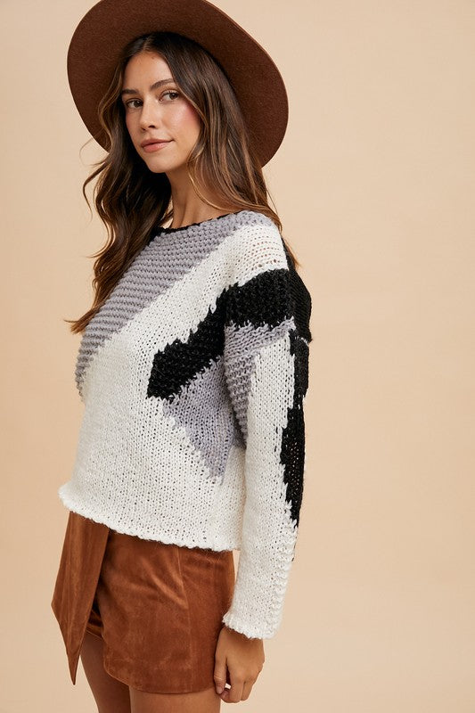 Annie Wear Color Block Drop Shoulder Sweater-Black