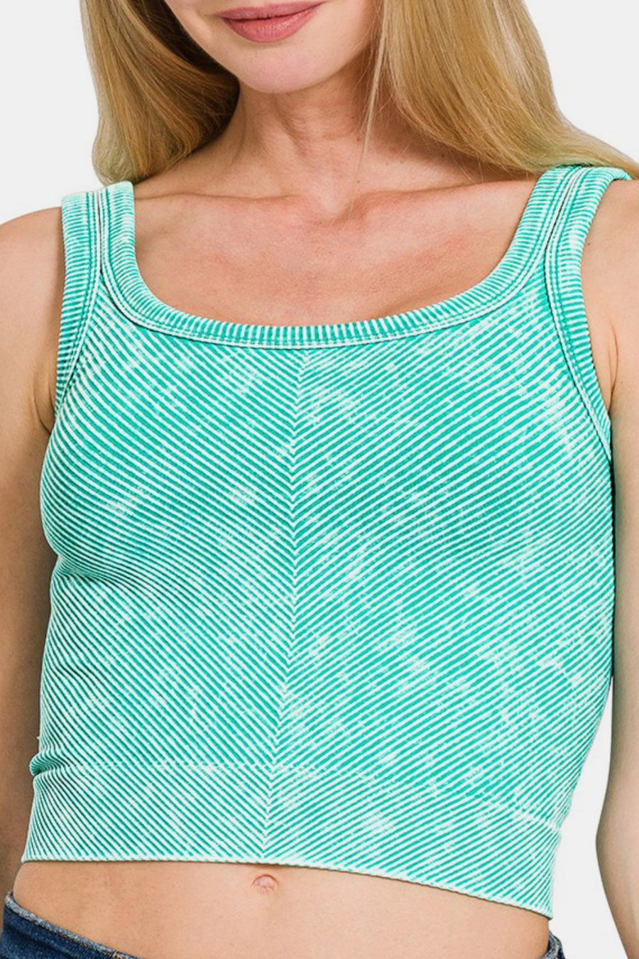 Zenana Washed Ribbed Scoop Neck Wide Strap Tank- Turquoise