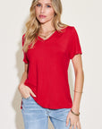 Basic Bae Full Size V-Neck High-Low T-Shirt