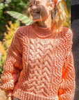 POL Mock Neck Cable Knit Sweater- Peach