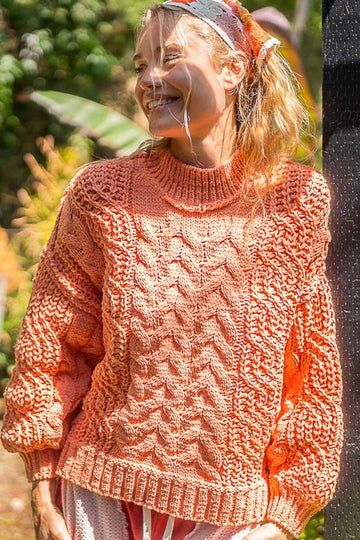 POL Mock Neck Cable Knit Sweater- Peach