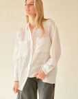 Davi & Dani Crinkled Jacquard Button Down Shirt- White