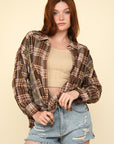 VERY J Contrast Plaid Raw Detail Shirt