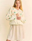 Davi & Dani Floral Pattern Button Down Cardigan- Cream