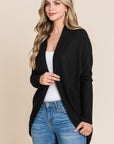 BOMBOM Open Front Waffle Knit Cocoon Cardigan-Black