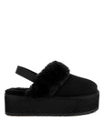 Kutchu Faux Fur Trim Platform Classic Slingback- Black