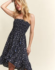 ADORA Smocked Floral Tube Dress with Pockets- Navy floral