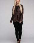 Sleek Pu Leather Blazer with Front Closure