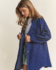 J.NNA Rhombus Stitched Button Up Denim Shacket in Dark Denim