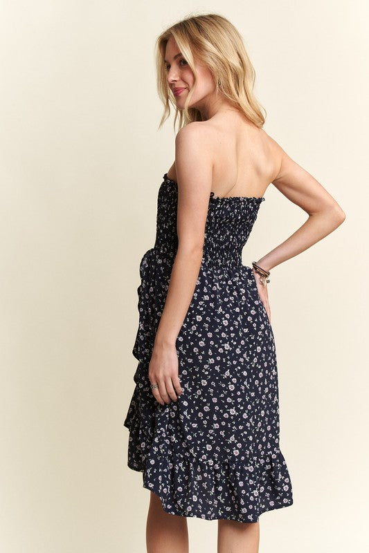 ADORA Smocked Floral Tube Dress with Pockets- Navy floral