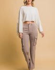 Love Tree High Rise Cargo Pants with Pockets-Taupe