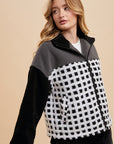 Annie Wear Plaid Zip Up Drop Shoulder Sherpa Jacket-Ivory/Black