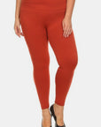 Yelete Full Size Seamless High Waist Fleece Leggings- Orange Red