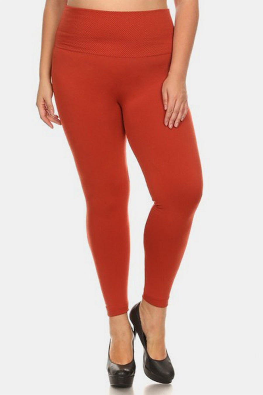 Yelete Full Size Seamless High Waist Fleece Leggings- Orange Red