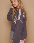 POL Embroidered Open Front Long Sleeve Jacket