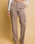 Love Tree High Rise Cargo Pants with Pockets-Taupe