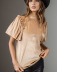 Frill Mock Neck Short Sleeve Blouse