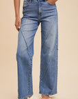 Annie Wear Decorative Seams Wide Leg Jeans-Medium wash