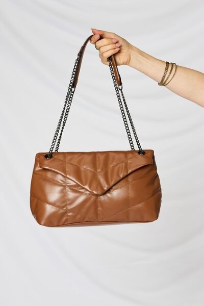 SHOMICO PU Leather Chain Handbag- Tan