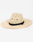 Fame Openwork Lace Detail Wide Brim Hat- White