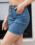 High Waist Pocketed Denim Skirt