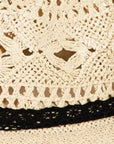 Fame Openwork Lace Detail Wide Brim Hat- White