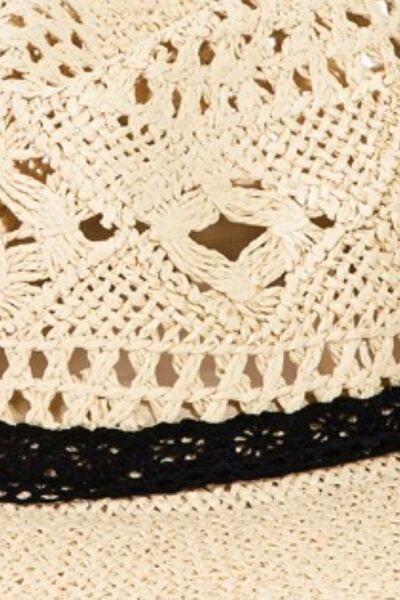 Fame Openwork Lace Detail Wide Brim Hat- White