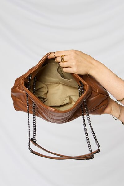 SHOMICO PU Leather Chain Handbag- Tan