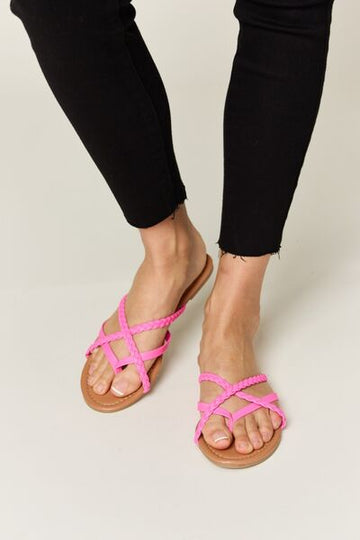 WILD DIVA Crisscross PU Leather Open Toe Sandals- Pink