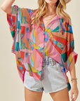 Printed Dolman Sleeve Collared Shirt