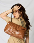 SHOMICO PU Leather Chain Handbag- Tan