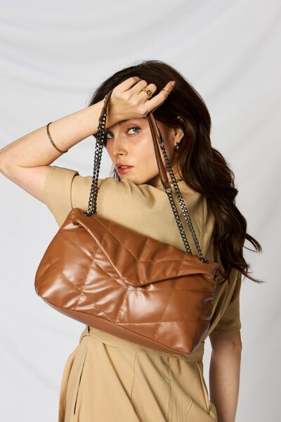 SHOMICO PU Leather Chain Handbag- Tan