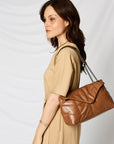 SHOMICO PU Leather Chain Handbag- Tan