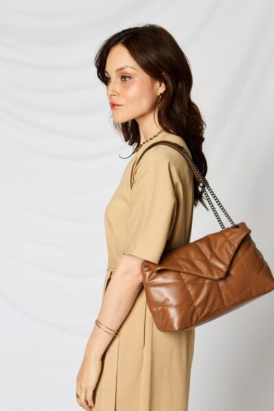 SHOMICO PU Leather Chain Handbag- Tan