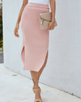 Ribbed Side Slit Midi Skirt - Closet Full of Clovers