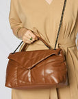 SHOMICO PU Leather Chain Handbag- Tan