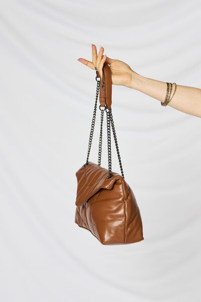 SHOMICO PU Leather Chain Handbag- Tan