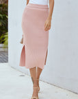 Ribbed Side Slit Midi Skirt - Closet Full of Clovers