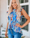 Abstract Print Ruffle Shoulder Top